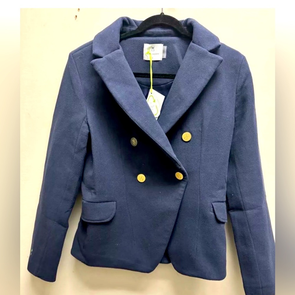 Dudley Stephans Women’s Uptown Blazer In Navy Fleece With Gold Buttons In Sz S